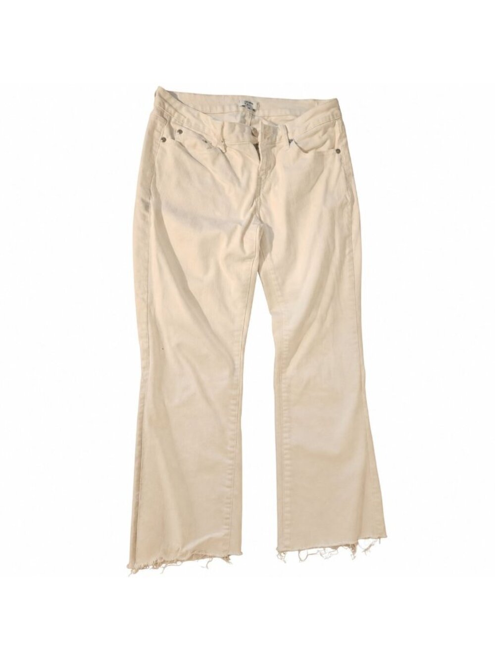 Crown & Ivy Womens 4 White Raw Hem Flare Jeans High Rise Coastal Preppy Stretch